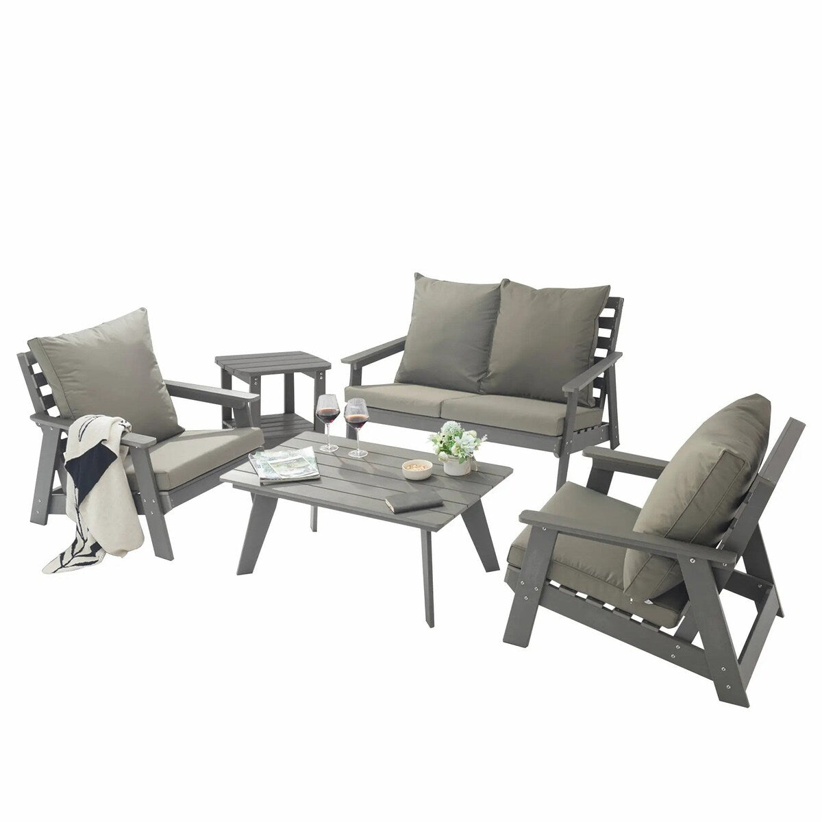 5-Piece Patio Lounge Set with Heater and Coffee Table
