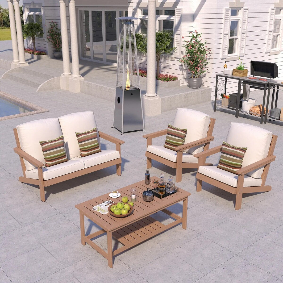 5-Piece Patio Lounge Set with Heater and Coffee Table