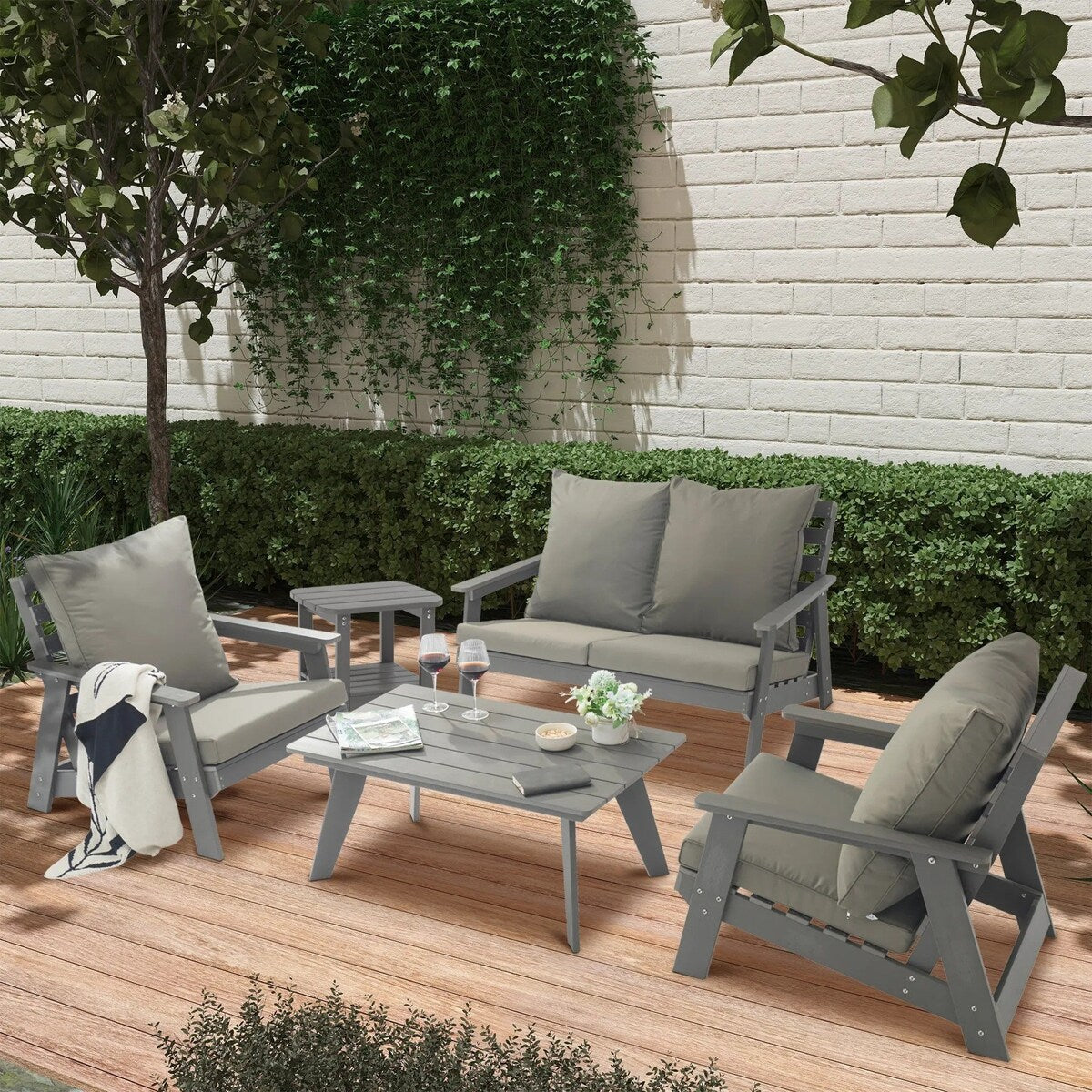 5-Piece Patio Lounge Set with Heater and Coffee Table