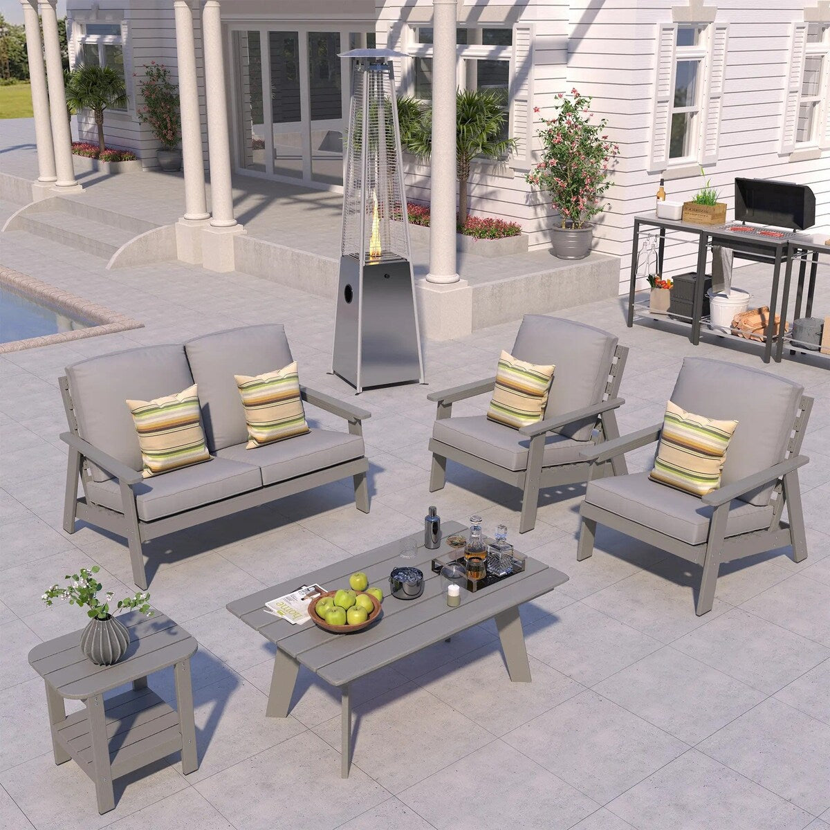 5-Piece Patio Lounge Set with Heater and Coffee Table