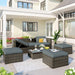 5-Piece Patio Wicker Sofa with Adustable Backrest, Cushions, Ottomans and Lift Top Coffee Table