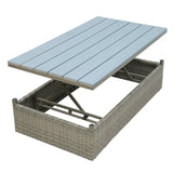 5-Piece Patio Wicker Sofa with Adustable Backrest, Cushions, Ottomans and Lift Top Coffee Table