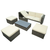 5-Piece Patio Wicker Sofa with Adustable Backrest, Cushions, Ottomans and Lift Top Coffee Table
