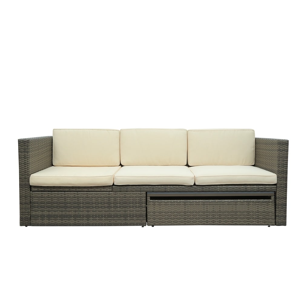 5-Piece Patio Wicker Sofa with Adustable Backrest, Cushions, Ottomans and Lift Top Coffee Table