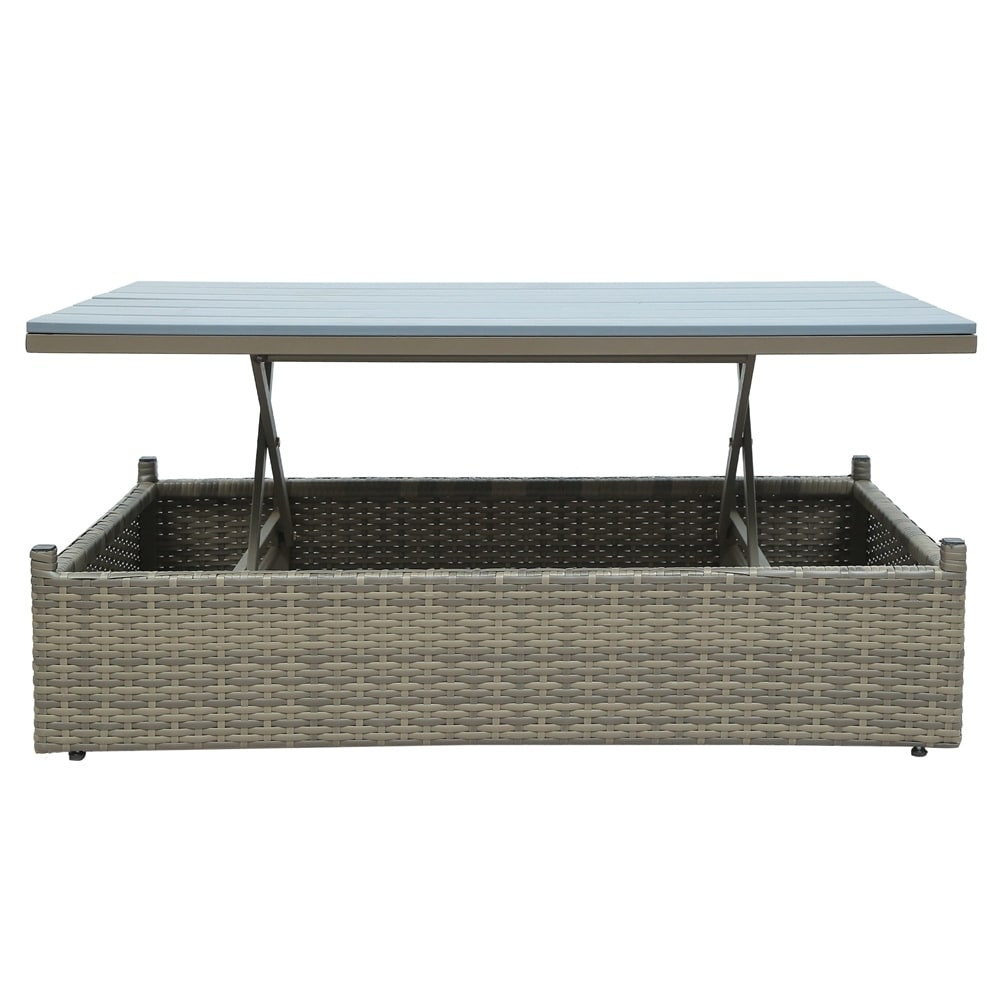 5-Piece Patio Wicker Sofa with Adustable Backrest, Cushions, Ottomans and Lift Top Coffee Table