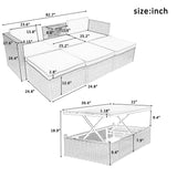 5-Piece Patio Wicker Sofa with Adustable Backrest, Cushions, Ottomans and Lift Top Coffee Table