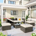 5-Piece Patio Wicker Sofa with Adustable Backrest, Cushions, Ottomans and Lift Top Coffee Table