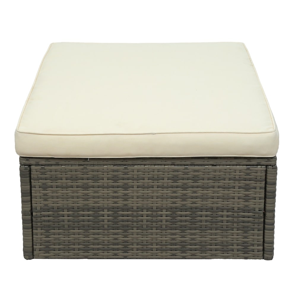 5-Piece Patio Wicker Sofa with Adustable Backrest, Cushions, Ottomans and Lift Top Coffee Table