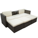 5-Piece Patio Wicker Sofa with Adustable Backrest, Cushions, Ottomans and Lift Top Coffee Table