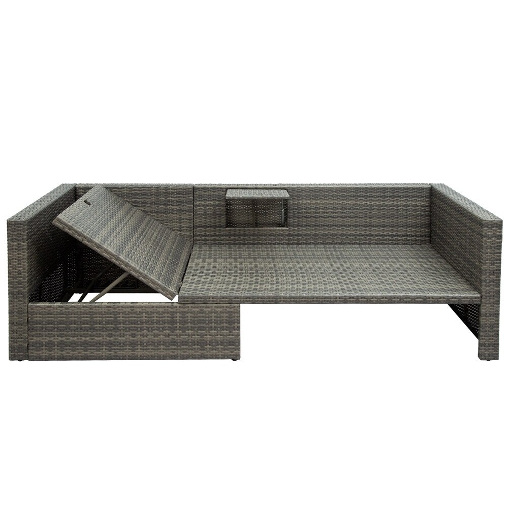 5-Piece Patio Wicker Sofa with Adustable Backrest, Cushions, Ottomans and Lift Top Coffee Table