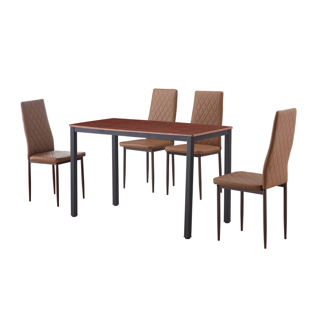 5-Piece Retro Hotel Dining Table Set with 4 PU Leather Chairs for Conference for Small House Apartment Dining Room