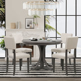 5-Piece Retro Round Dining Table Set with Curved Trestle Style Table Legs and 4 Upholstered Chairs for Dining Room, Small Space