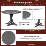 5-Piece Retro Round Dining Table Set with Curved Trestle Style Table Legs and 4 Upholstered Chairs for Dining Room, Small Space