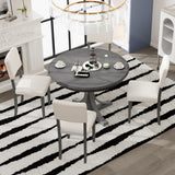 5-Piece Retro Round Dining Table Set with Curved Trestle Style Table Legs and 4 Upholstered Chairs for Dining Room, Small Space