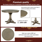 5-Piece Retro Round Dining Table Set with Curved Trestle Style Table Legs and 4 Upholstered Chairs for Dining Room, Small Space