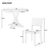 5-Piece Retro Round Dining Table Set with Curved Trestle Style Table Legs and 4 Upholstered Chairs for Dining Room, Small Space