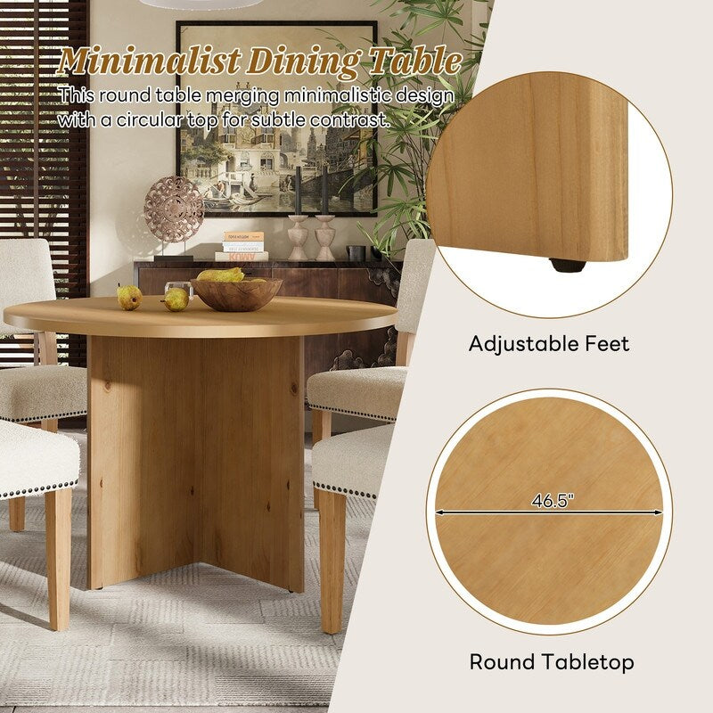 5-Piece Round Dining Table Set Pedestal Kitchen Table Set with 4 Upholstered Dining Chairs for Studio, Apartment, Small Places