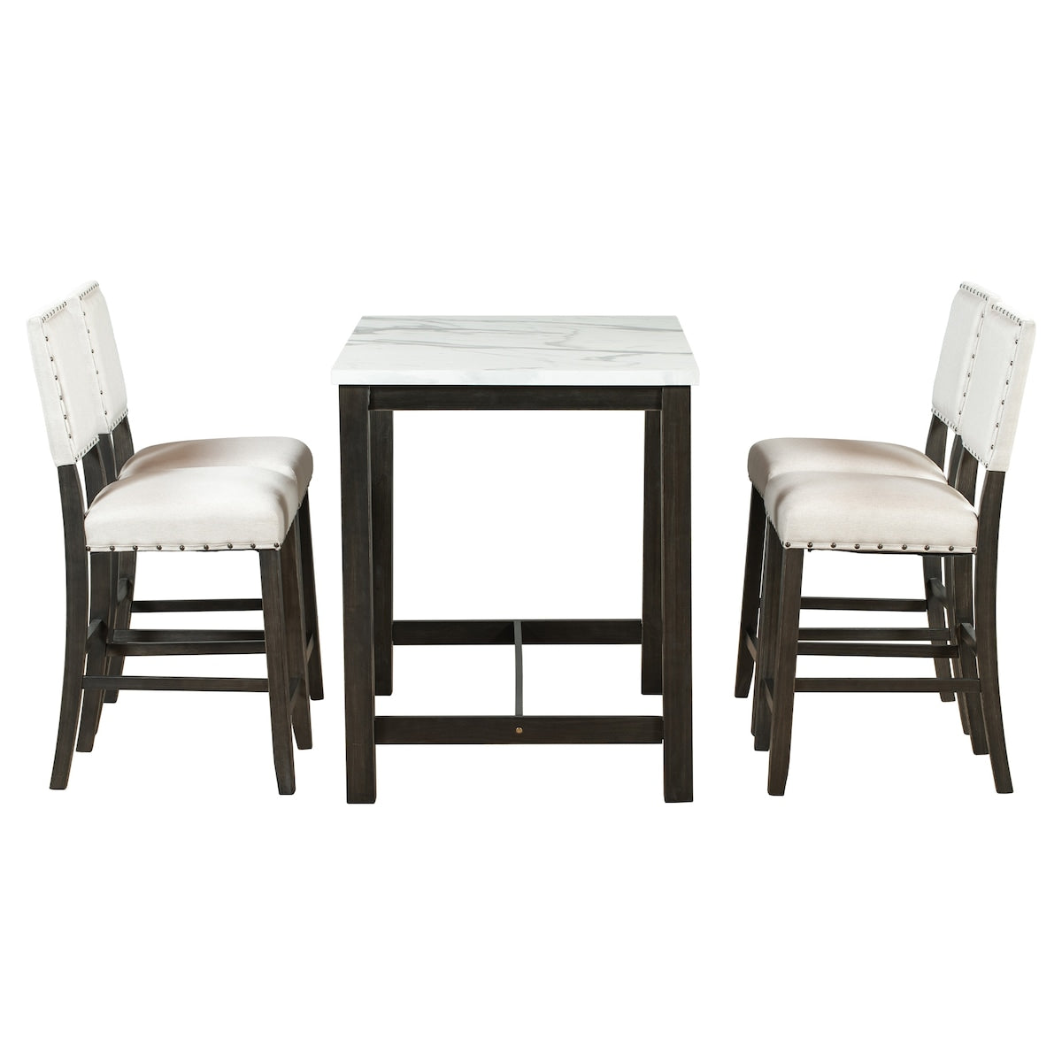 5 Piece Rustic Wooden Counter Height Dining Table Set