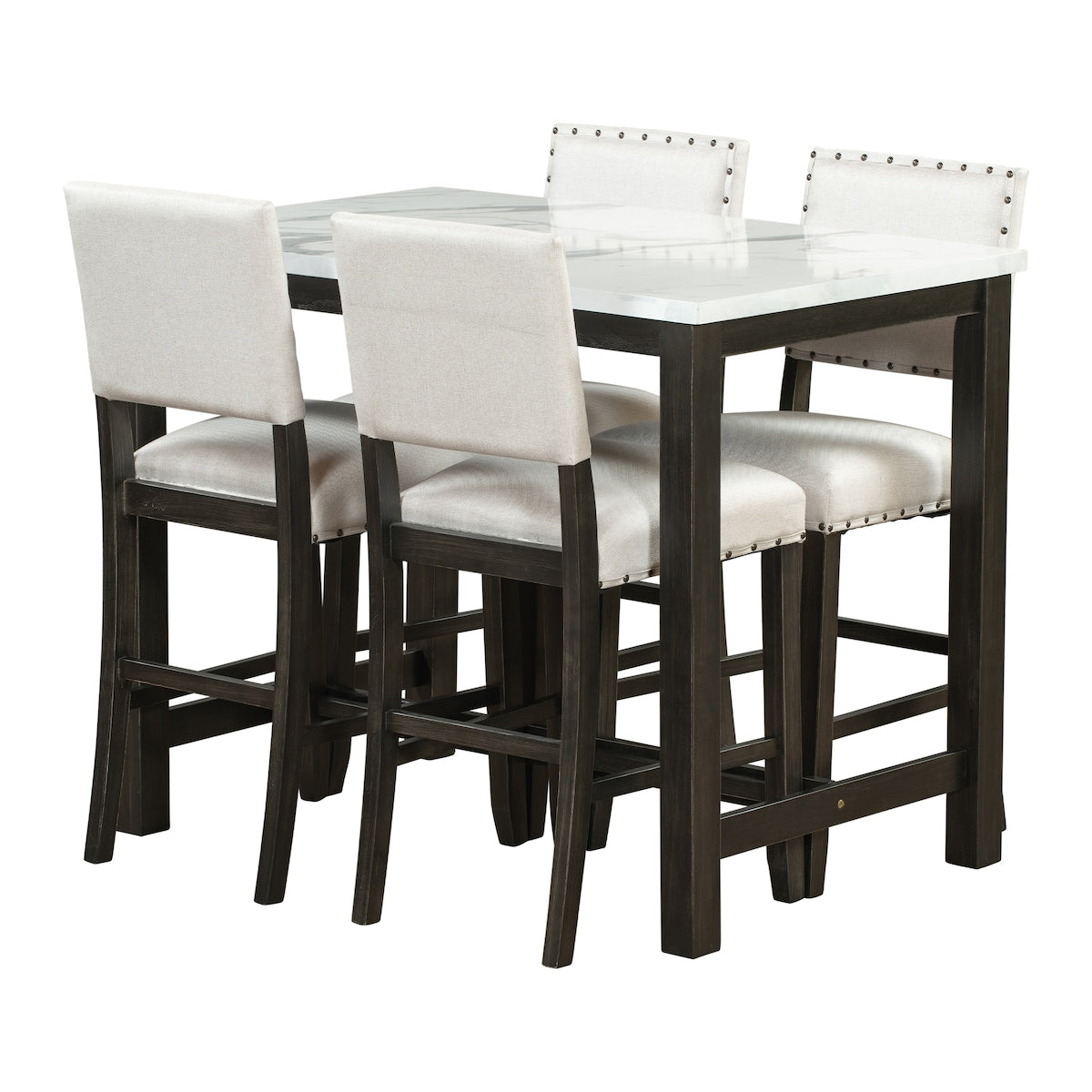5 Piece Rustic Wooden Counter Height Dining Table Set