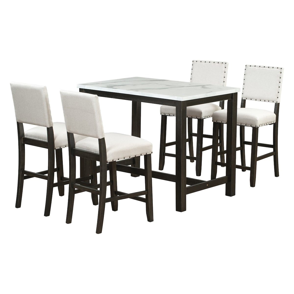 5 Piece Rustic Wooden Counter Height Dining Table Set