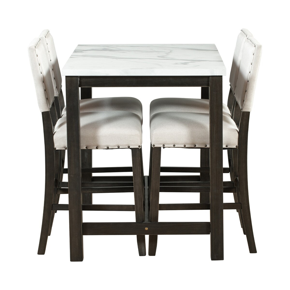 5 Piece Rustic Wooden Counter Height Dining Table Set