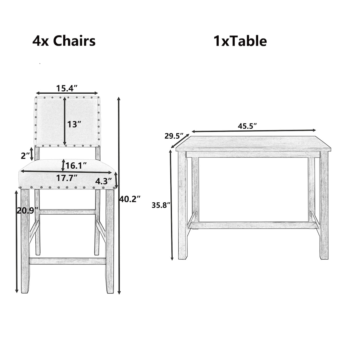 5 Piece Rustic Wooden Counter Height Dining Table Set