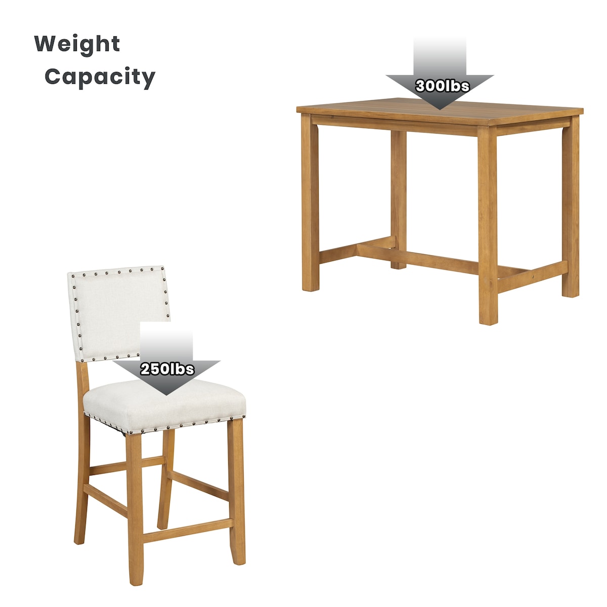 5 Piece Rustic Wooden Counter Height Dining Table Set