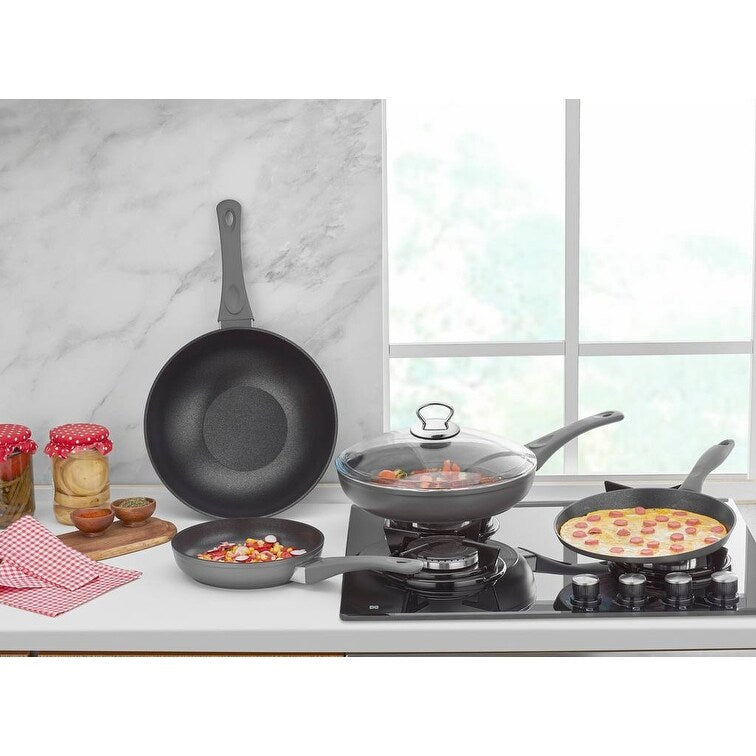 5-Piece Titanium coated Aluminum NonStick Frying Pan Set in Gray