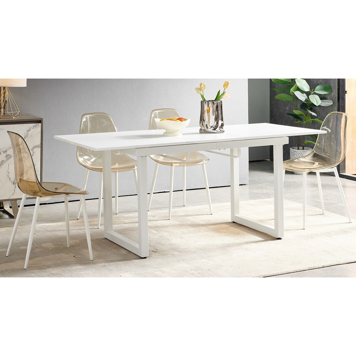 5 Pieces Dining Set,Table Metal Leg Dining Table for 4-6 people with MDF Table Top,Pedestal Dining Table