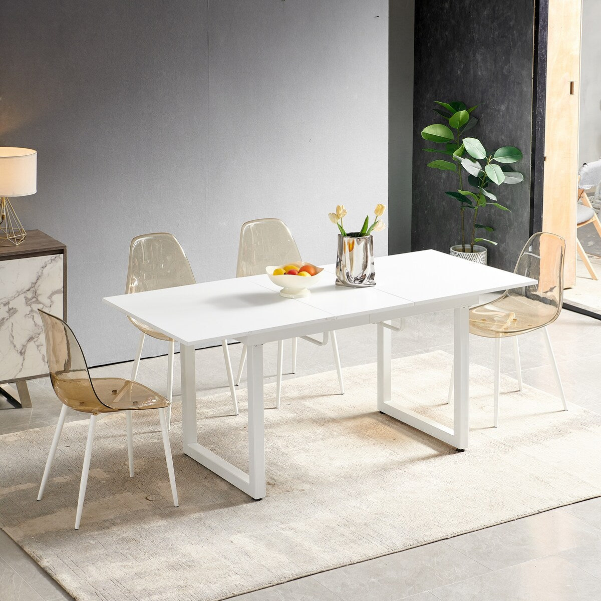 5 Pieces Dining Set,Table Metal Leg Dining Table for 4-6 people with MDF Table Top,Pedestal Dining Table