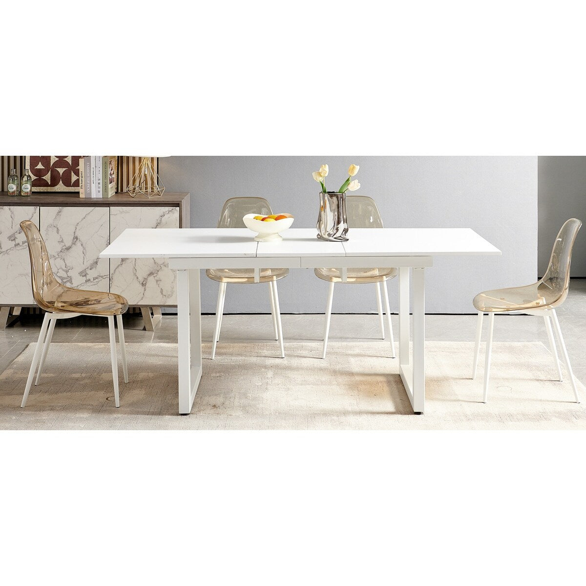 5 Pieces Dining Set,Table Metal Leg Dining Table for 4-6 people with MDF Table Top,Pedestal Dining Table