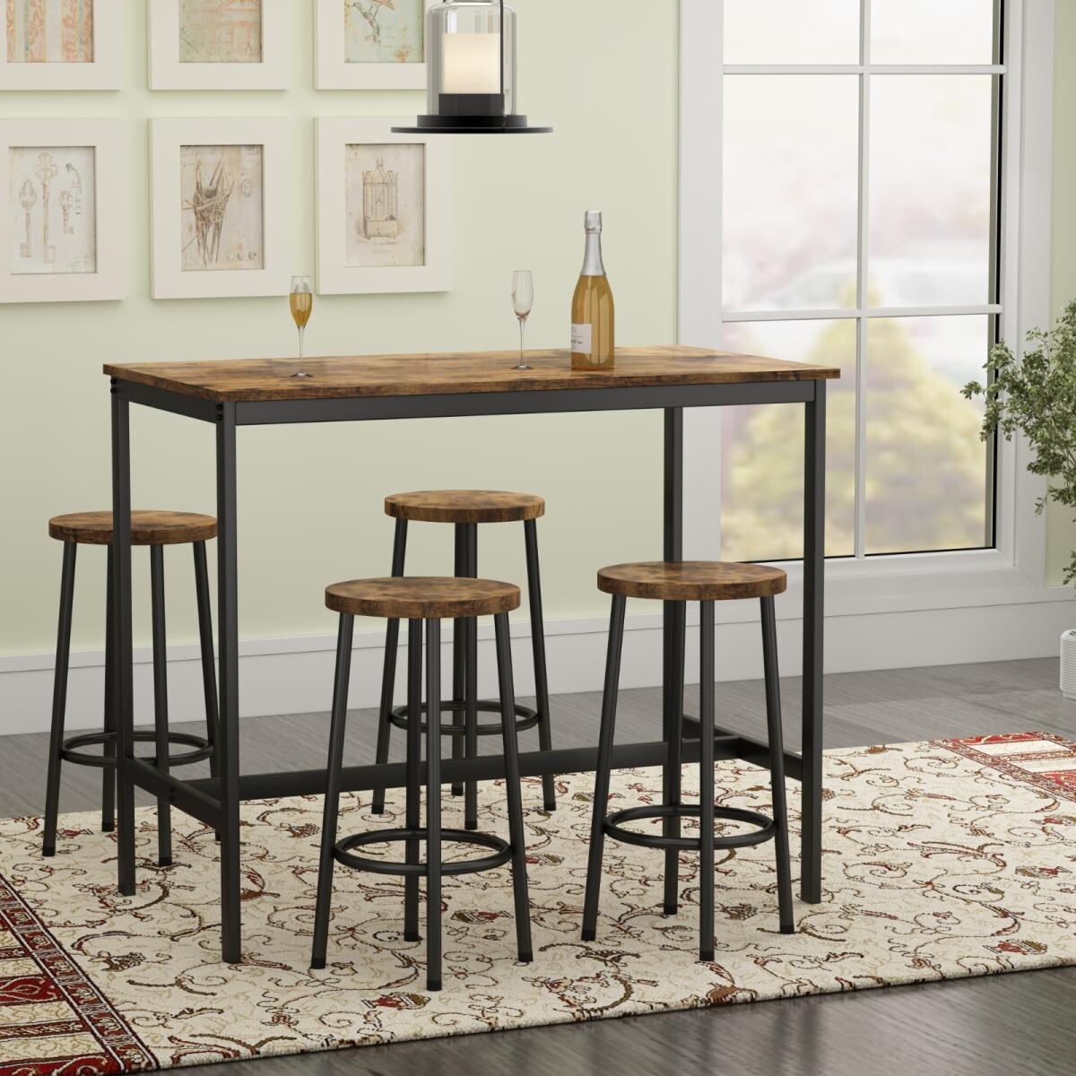 5 Pieces Dining Table Set / Industrial Counter Height Pub Table with 4 Chairs,4-person Dining Kitchen Table Set