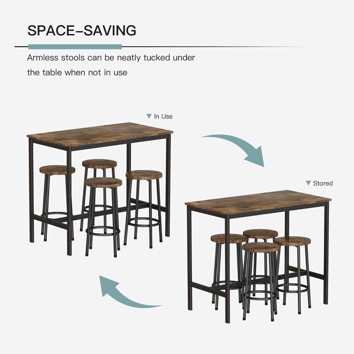 5 Pieces Dining Table Set / Industrial Counter Height Pub Table with 4 Chairs,4-person Dining Kitchen Table Set