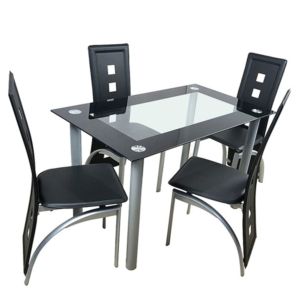 5 Pieces Dining Table Set w/ Tempered Glass Dining Table, 4 Chairs