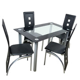 5 Pieces Dining Table Set w/ Tempered Glass Dining Table, 4 Chairs