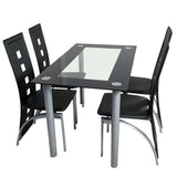 5 Pieces Dining Table Set w/ Tempered Glass Dining Table, 4 Chairs