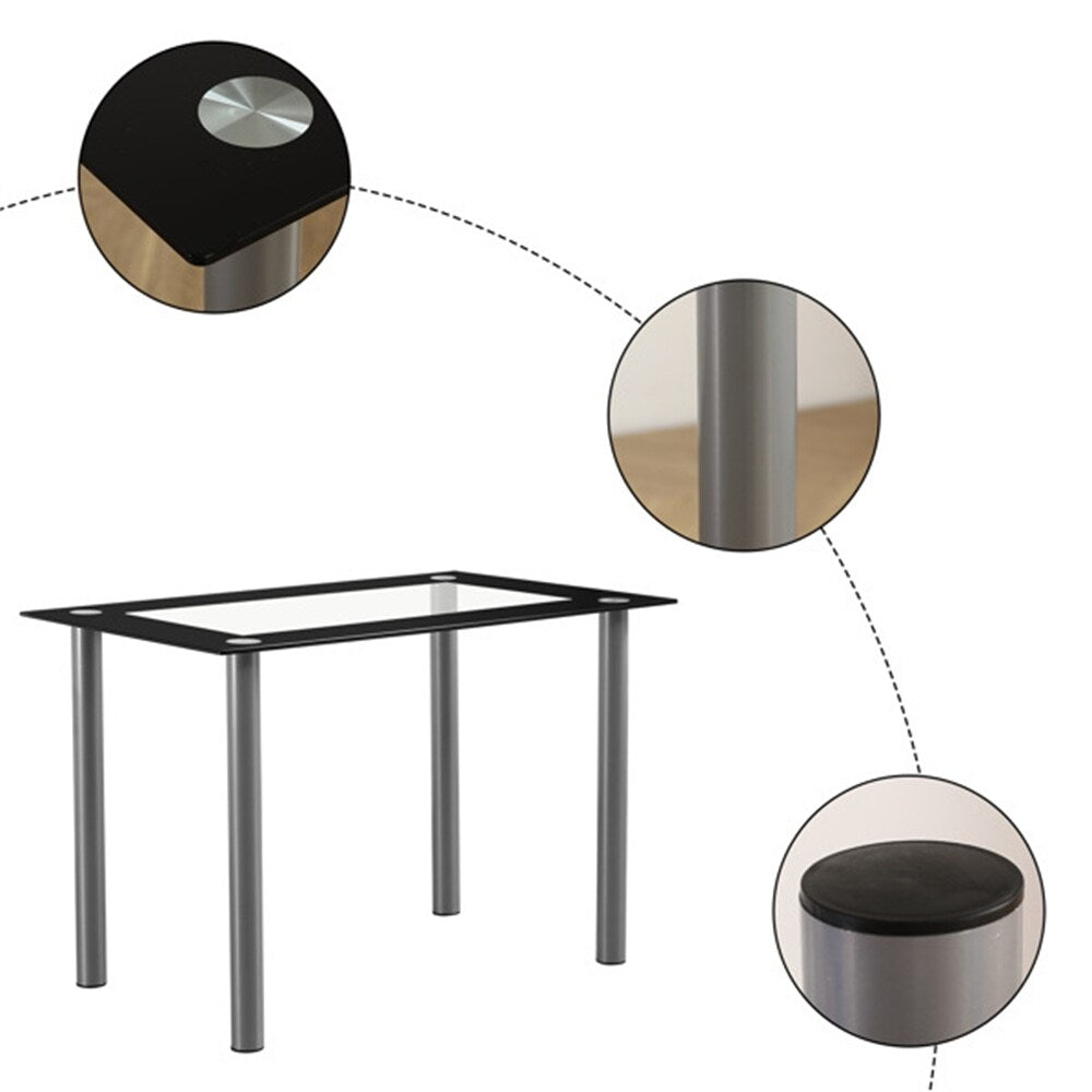 5 Pieces Dining Table Set w/ Tempered Glass Dining Table, 4 Chairs