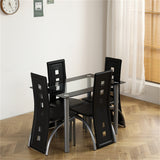 5 Pieces Dining Table Set w/ Tempered Glass Dining Table, 4 Chairs