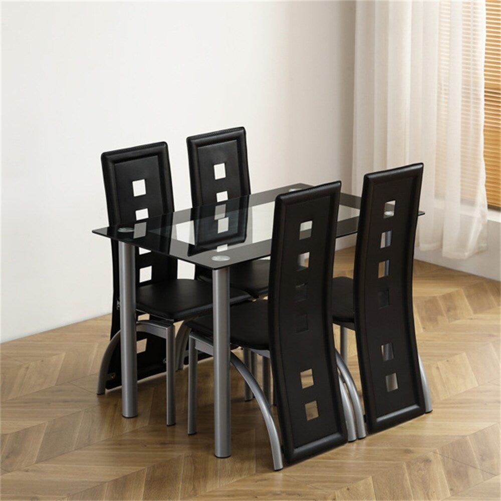 5 Pieces Dining Table Set w/ Tempered Glass Dining Table, 4 Chairs
