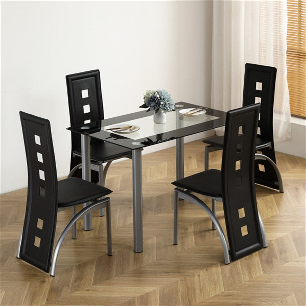 5 Pieces Dining Table Set w/ Tempered Glass Dining Table, 4 Chairs