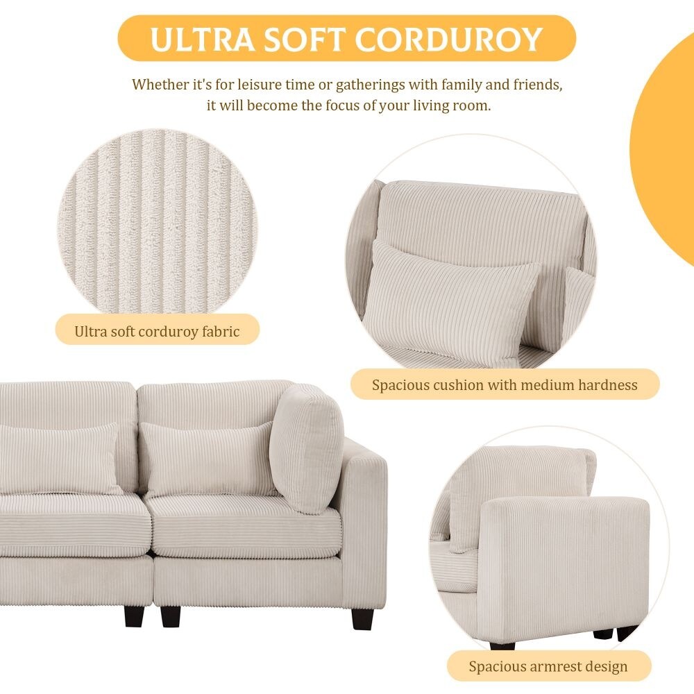 5 Pieces L Shaped Sofa with Removable Ottomans and Comfortable Waist Pillows
