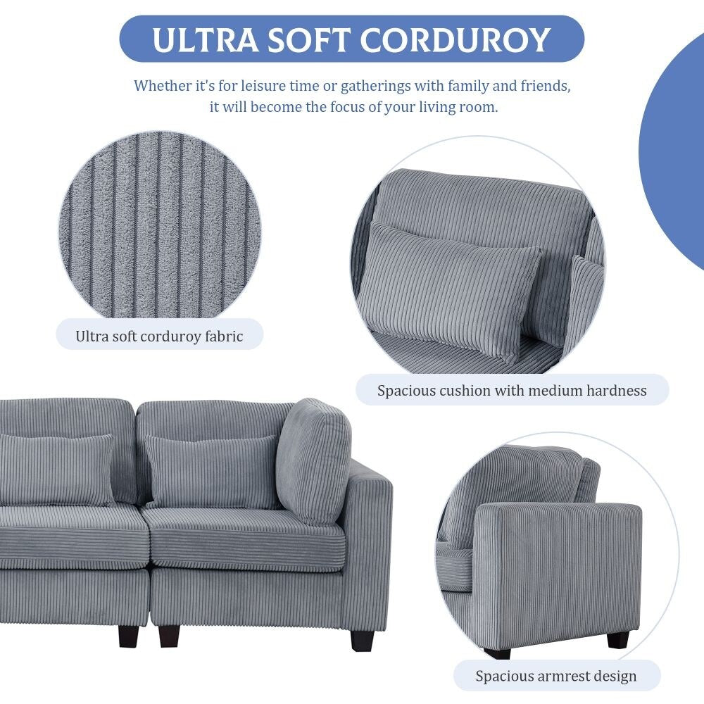 5 Pieces L Shaped Sofa with Removable Ottomans and Comfortable Waist Pillows