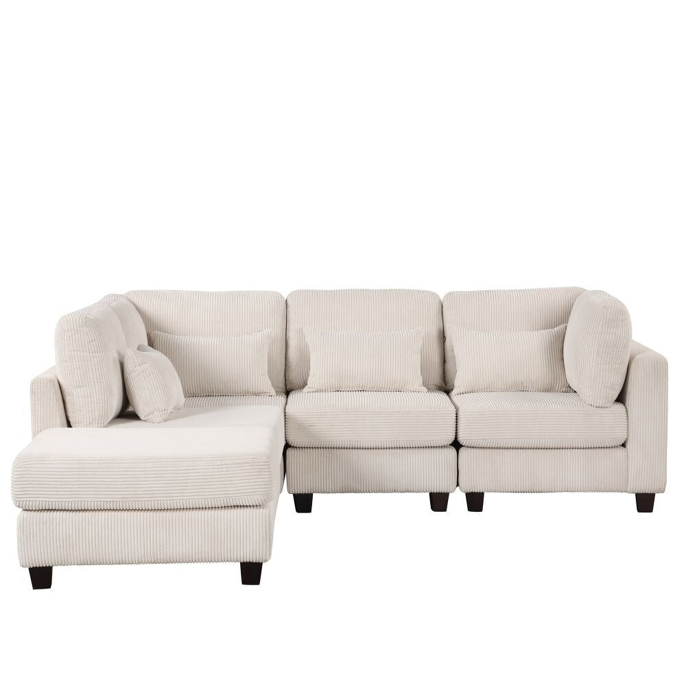 5 Pieces L Shaped Sofa with Removable Ottomans and Comfortable Waist Pillows