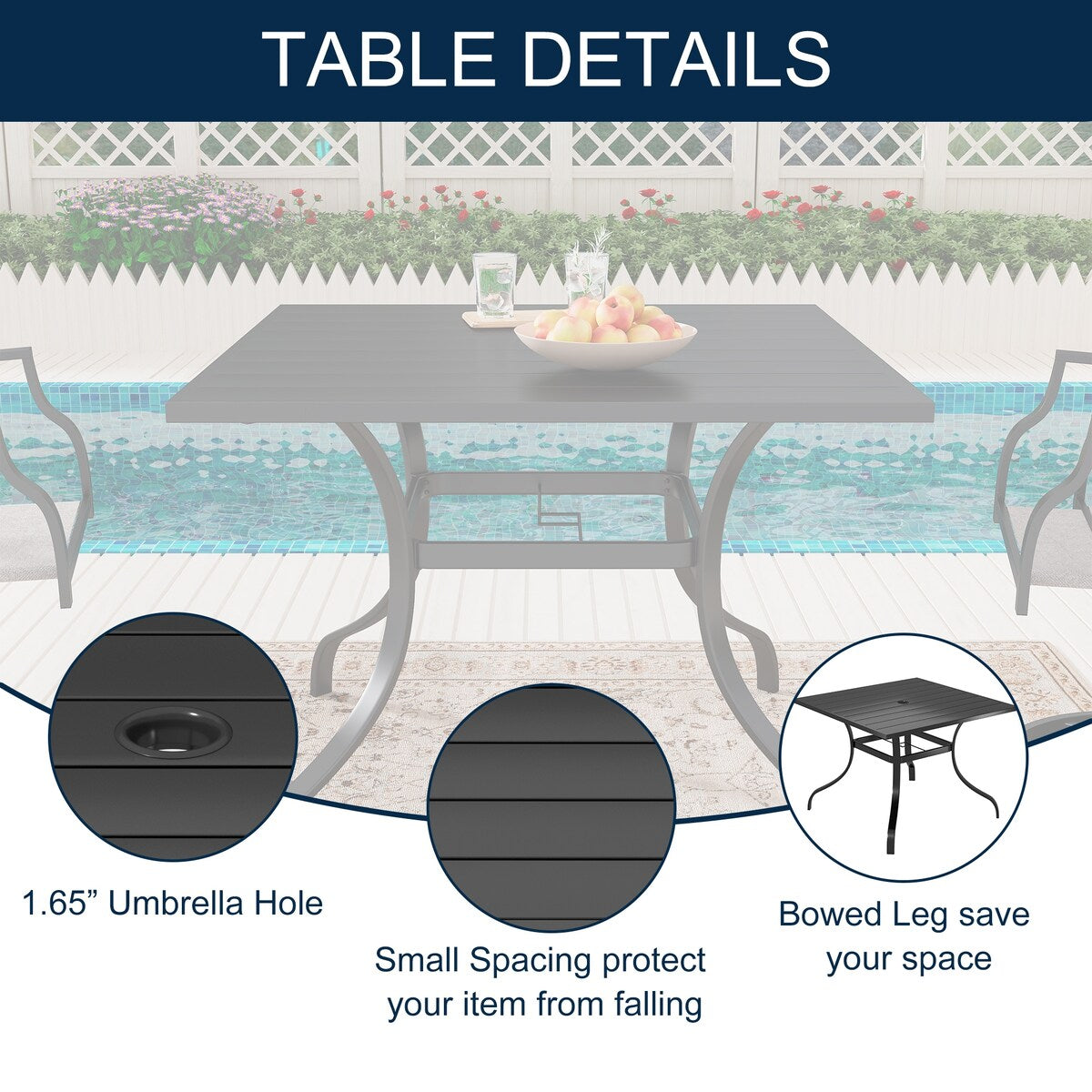 5 Pieces Outdoor Dining Set with 1 Square Table