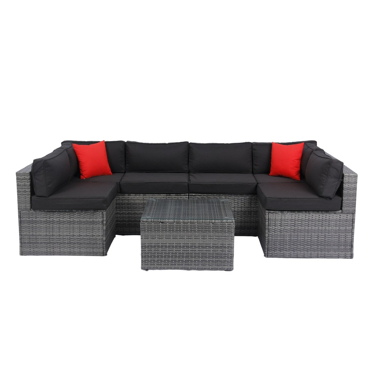 5-Pieces Outdoor PE Rattan Sectional Sofa with Pillow and Cushion