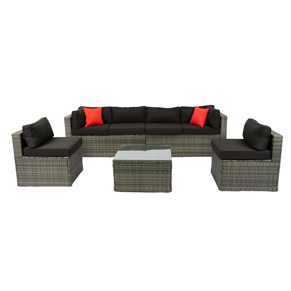 5-Pieces Outdoor PE Rattan Sectional Sofa with Pillow and Cushion