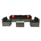 5-Pieces Outdoor PE Rattan Sectional Sofa with Pillow and Cushion