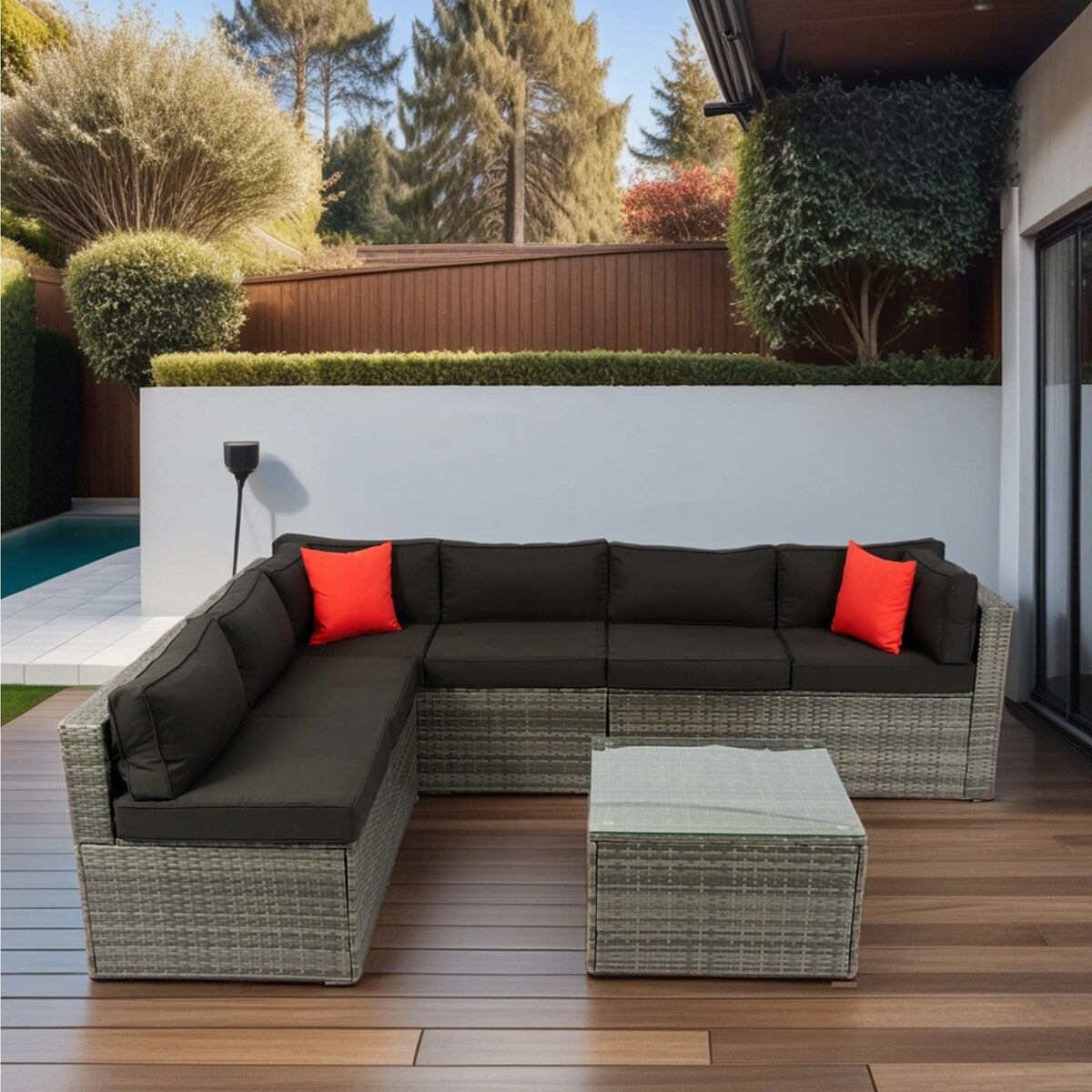 5-Pieces Outdoor PE Rattan Sectional Sofa with Pillow and Cushion