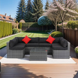 5-Pieces Outdoor PE Rattan Sectional Sofa with Pillow and Cushion