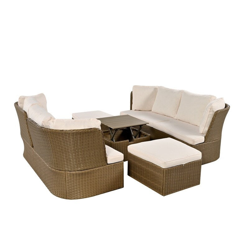 5 Pieces Outdoor Patio Furniture Set, Wicker Sofa Set with Thick Cushions